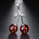 Exquisite Rhodium 925 Sterling Silver Natural Red Agate Cherry Pendant Necklace