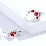 Platinum 925 Sterling Silver Elegant Red Koi Lucky Fish Stud Earrings
