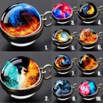 Exotic Fire & Ice Phoenix Yin Yang Aurora Two Sided Glass Ball Pendant Necklace