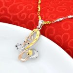 Platinum/18K Fine 925 Sterling Silver Tri-Tone Butterfly Pendant Necklace