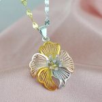 Platinum/18K S925 Sterling Silver Tri-Tone Flower Pendant Necklace
