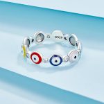 Elegant 925 Sterling Silver Colorful Guardian Eye Zircon Ring