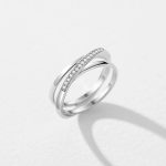 925 Sterling Silver Tri-Band Smooth Pave Crossover Ring