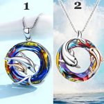 Creative Mother & Child Dolphin Crystal Pendant Necklace