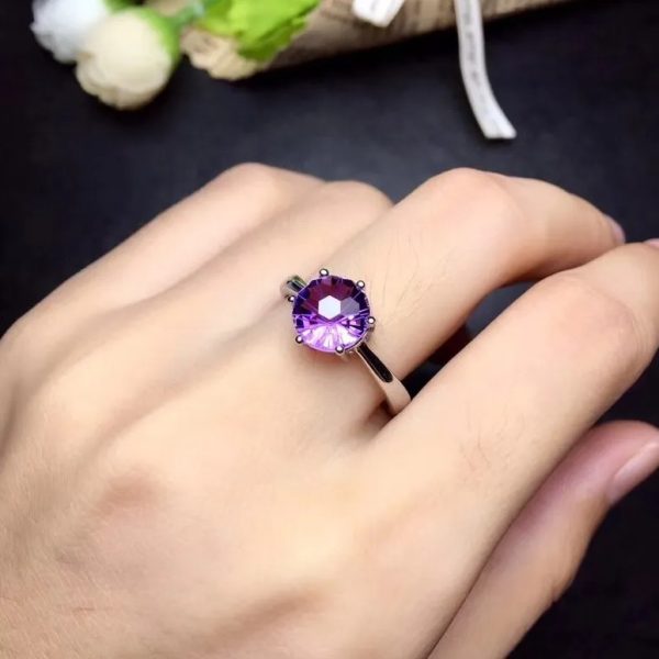 Exquisite 925 Sterling Silver 2CT Natural Amethyst Exotic Gemstone Ring - Image 2