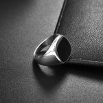 Men’s Quality 316L Stainless Steel Black Cushion Signet Ring