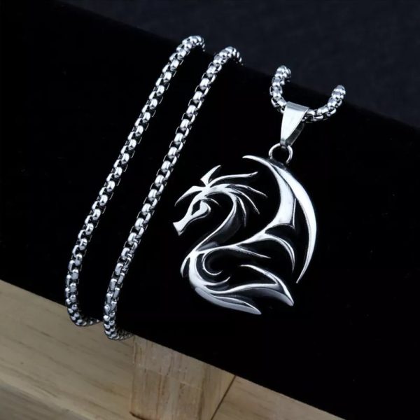 Men’s Retro Personality Disc Blade Dragon Pendant Necklace