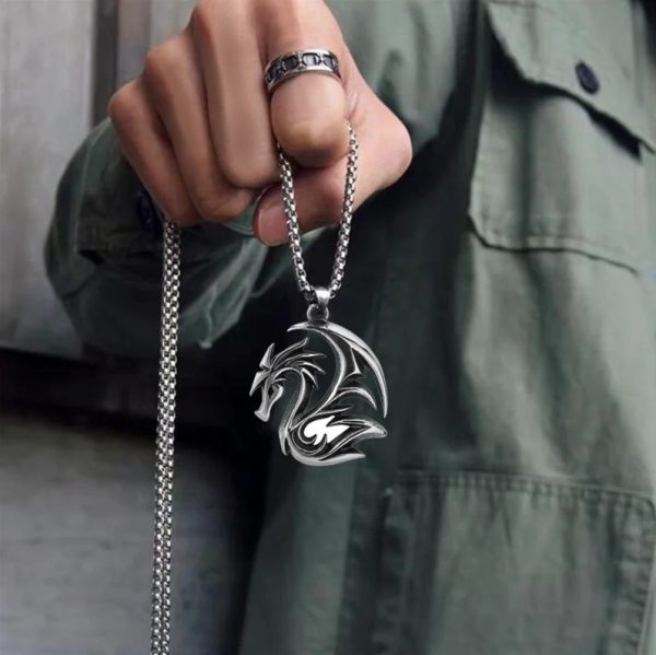 Men’s Retro Personality Disc Blade Dragon Pendant Necklace - Image 3