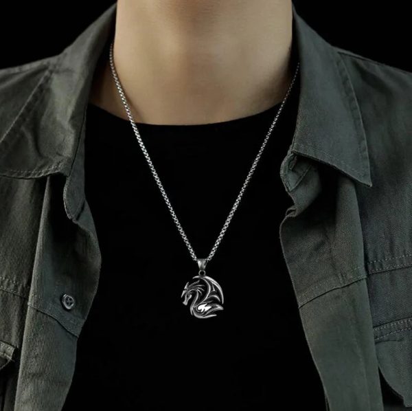 Men’s Retro Personality Disc Blade Dragon Pendant Necklace - Image 2