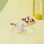 Platinum 925 Sterling Silver Elegant Red Koi Lucky Fish Adjustable Ring