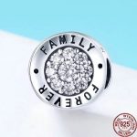 Elegant 925 Sterling Silver "Family Forever" Zircon Charm Fit Pendant