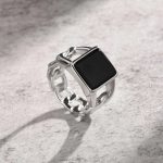Men’s Quality 316L Stainless Steel Cuban Chain Black Top Signet Ring
