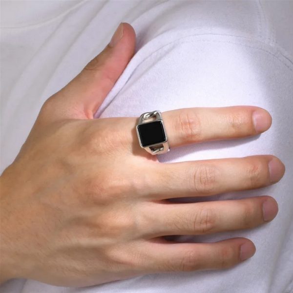 Men’s Quality 316L Stainless Steel Cuban Chain Black Top Signet Ring - Image 4