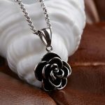 316L Stainless Steel Antique Rose Flower Pendant Necklace