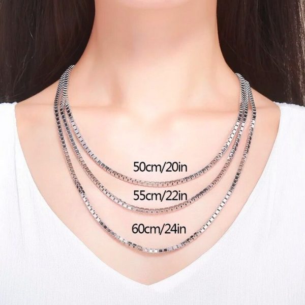 Italy 925 Sterling Silver 3MM Elegant Box Chain Necklace - Image 4