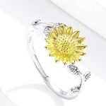 Genuine 925 Sterling Silver Elegant Polished Sunflower Adjustable Ring