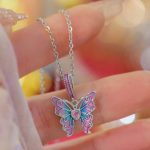 Elegant Sterling Silver Plated Gradient Pink Butterfly Charm Pendant
