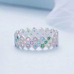 Platinum 925 Sterling Silver Rainbow Zircon Diamond Patterned Ring