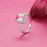 Platinum 925 Sterling Silver Rainbow Rectangle Luxury Ring