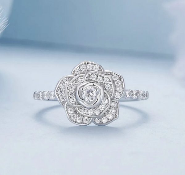 Platinum 925 Sterling Silver Dazzling Zircon Luxury Rose Ring - Image 3