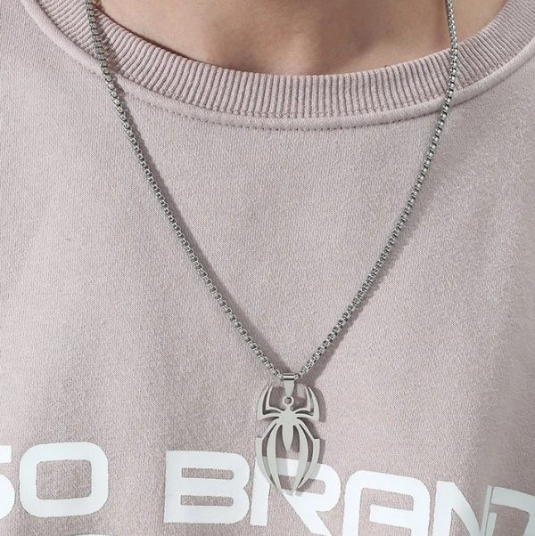 Men’s Quality Stainless Steel Superhero Spider Logo Pendant Necklace - Image 2