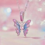 Platinum 925 Sterling Silver Gradient Pink Butterfly Charm Pendant