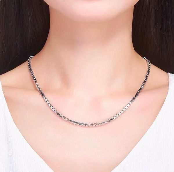 Italy 925 Sterling Silver 3MM Elegant Box Chain Necklace - Image 2