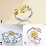 Elegant Silver Plated Sunflower Bee/Elephants Zirconia Adjustable Ring