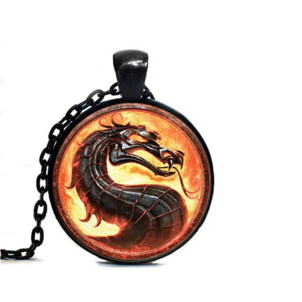 Vintage Mortal Kombat Glow in the Dark Glass Dome Dragon Pendant Necklace - Image 3