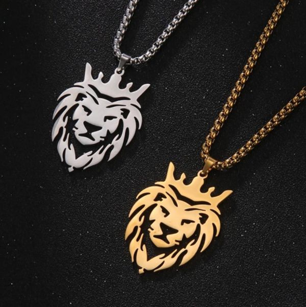 Quality Stainless Steel Crowned King Hollow Lion Pendant Necklace