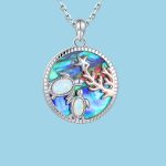 18K 925 Sterling Silver Mother/Daughter Opal Sea Turtle Abalone Pendant Necklace