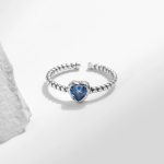 Retro 925 Sterling Silver Elegant Blue Zirconia Heart Adjustable Ring