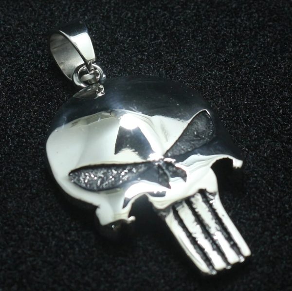 Mens Quality 316L Stainless Steel Solid Retro Punisher Polished Pendant Necklace - Image 2