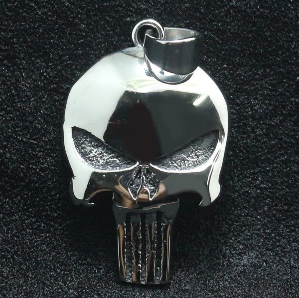 Mens Quality 316L Stainless Steel Solid Retro Punisher Polished Pendant Necklace