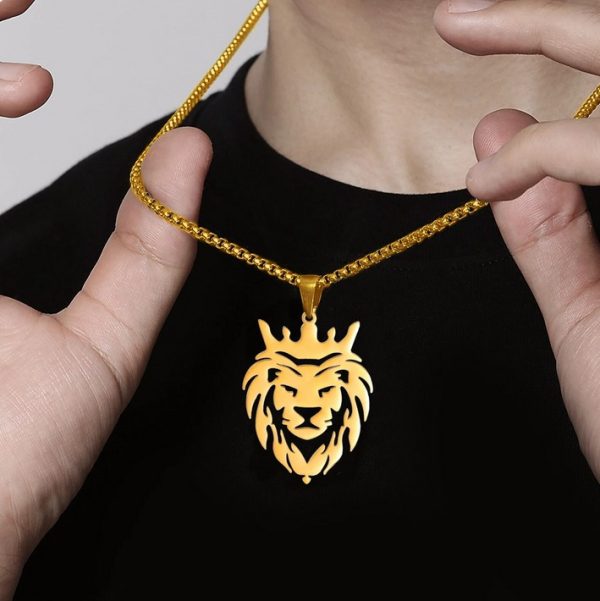 Quality Stainless Steel Crowned King Hollow Lion Pendant Necklace - Image 3