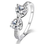 Exquisite Silver Plated Dazzling Crystal Heart Bow-knot Ring