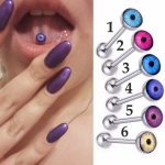 1PC 14G Surgical Steel Eye Patterned Tongue Barbell Stud Piercing