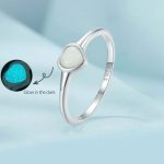 Platinum 925 Sterling Silver Glow In The Dark Delicate Heart Promise Ring