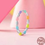 Elegant 18K 925 Sterling Silver Rainbow Beads Charm Ring