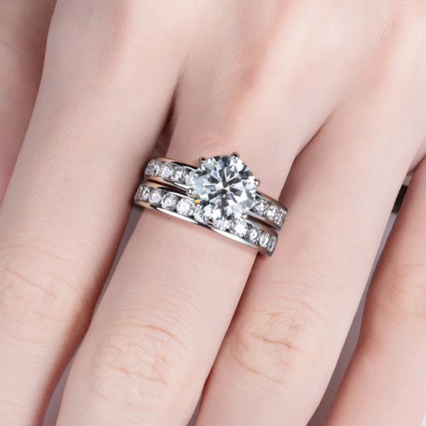 Luxury 18K 925 Sterling Silver 4.3CT Full Moissanite Engagement Ring Set - Image 2