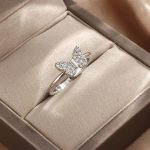 Elegant Silver Plated Dazzling Butterfly Charm Ring