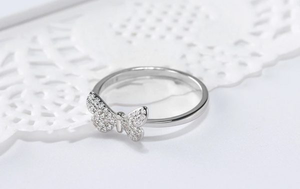 Exquisite 925 Sterling Silver Dazzling Zircon Butterfly Charm Ring