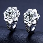 Black Spinel Silver Plated Sparkling Zirconia Flower Necklace/Earrings Set