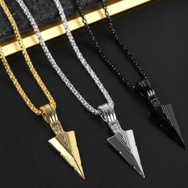 Retro Stainless Steel Spartan Spearhead Pendant Necklace