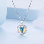 Platinum 925 Sterling Silver Mystic Rainbow Glass Heart Necklace/Earrings Set