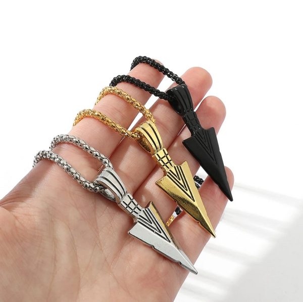 Retro Stainless Steel Spartan Spearhead Pendant Necklace - Image 3