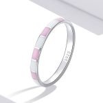 Elegant 925 Sterling Silver Pink & White Checkers Ring