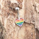 14G 316L Surgical Steel Rainbow Heart Crystal Navel Piercing