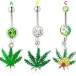 1PC - 16G Surgical Steel Green Maple Leaf Crystal Navel Piercing