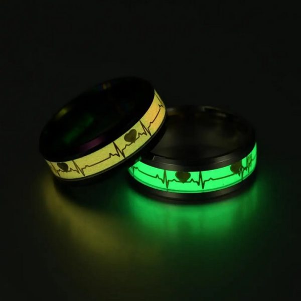 316L Stainless Steel Glow in the Dark ECG Heartbeat Promise Ring - Image 2